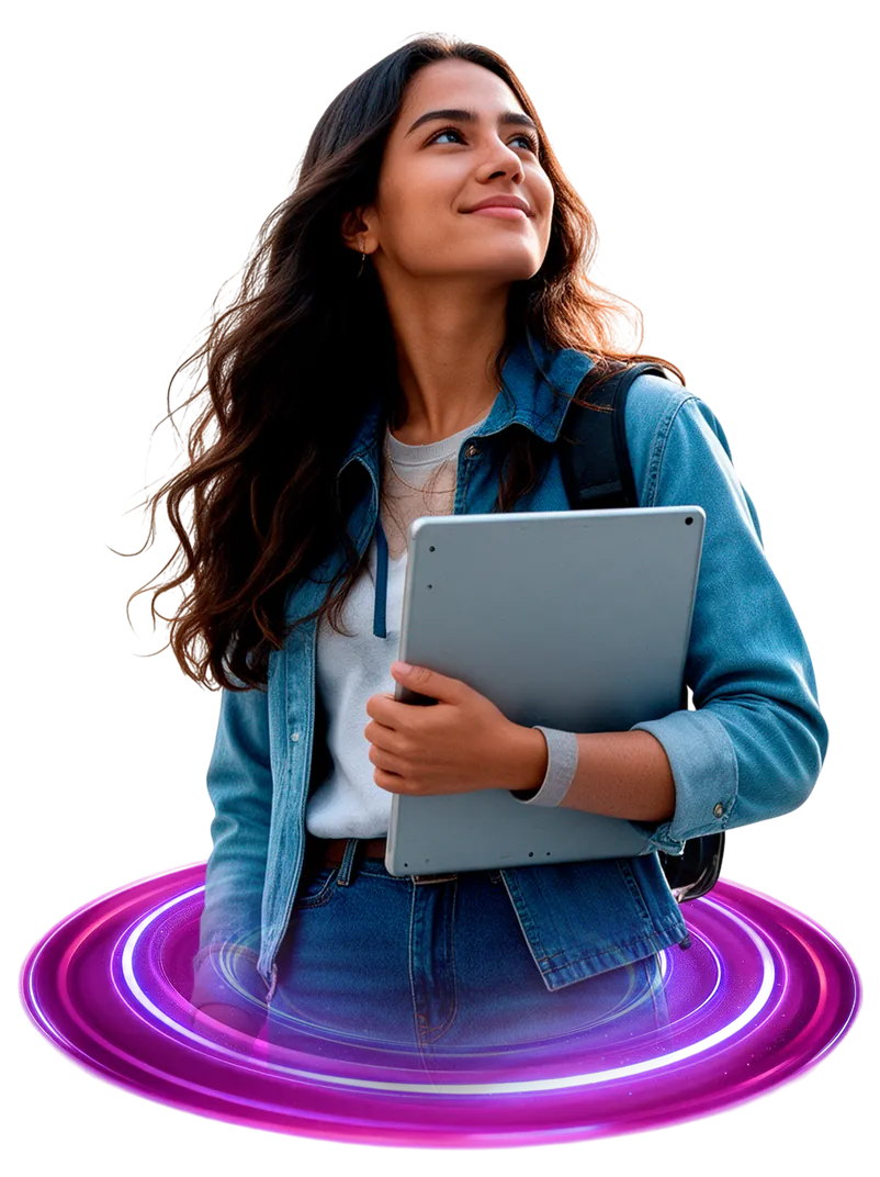 Estudiante con portátil, sonriendo